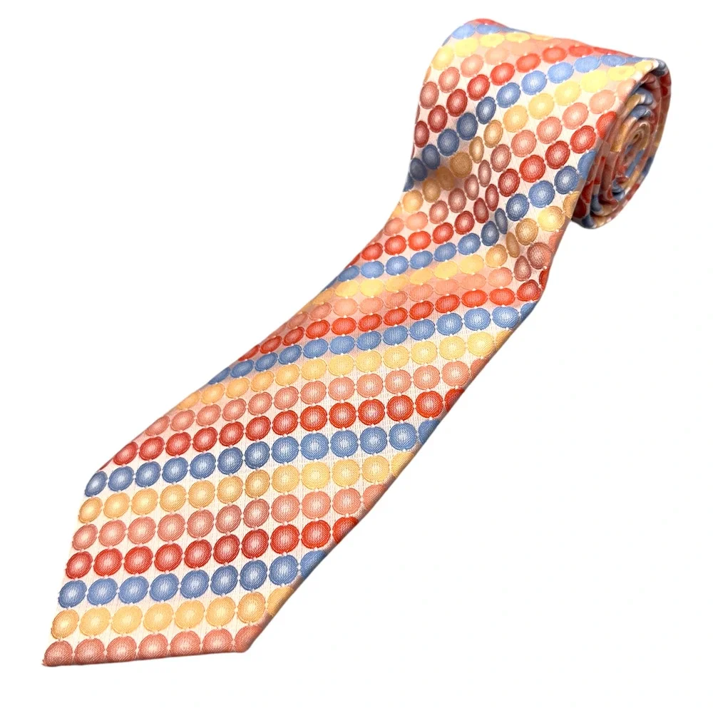 Geoffrey‎ Beene Vintage Dress Tie Bold Multi Geometric Circle Pattern 59